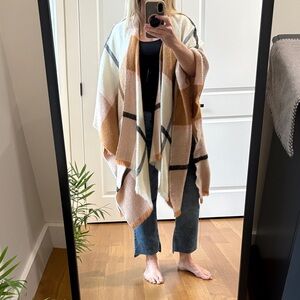 Plaid Poncho in Cream and Tan